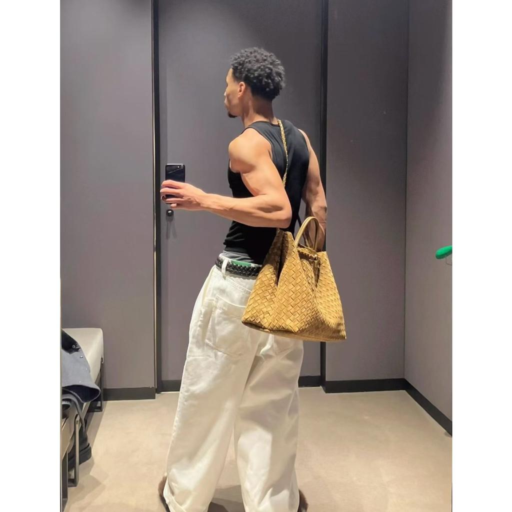 New women's bag frosted leather metal rope buckle leather woven niche simple large-capacity portable shoulder bag