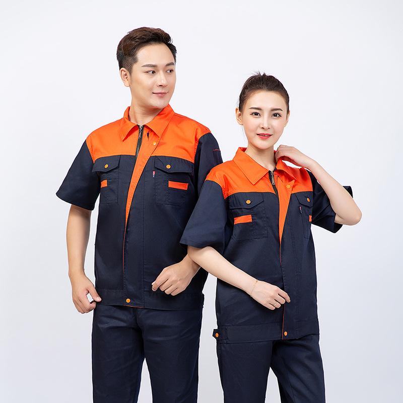 Men's Summer Color Block Short Sleeve Auto Repair Workwear Overalls Set