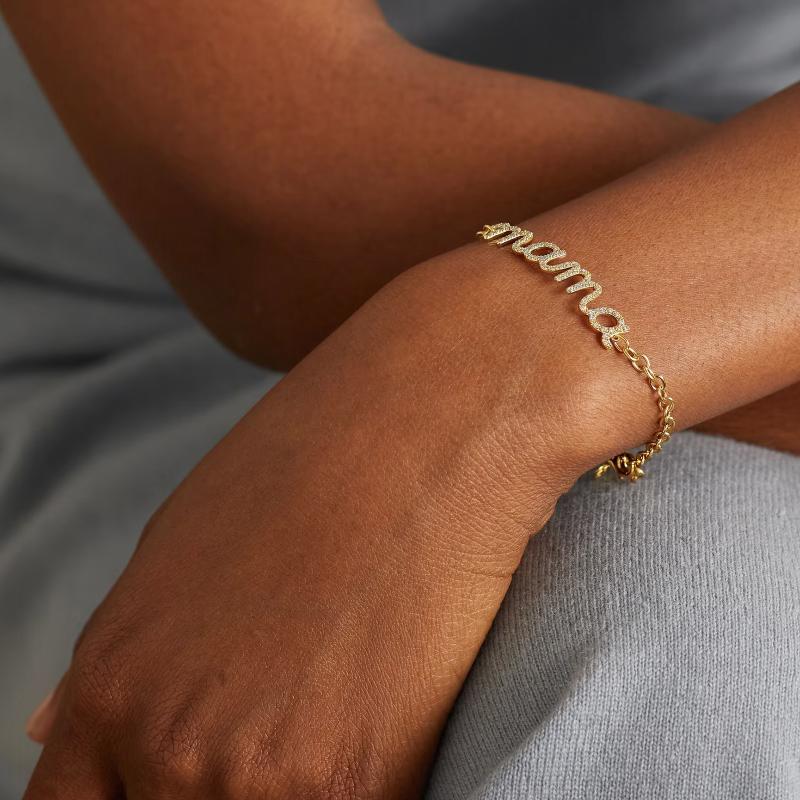 Women MAMA Bracelet Gold PVD Plated Zircon Letter Minimalist Adjustable Jewelry for Everyday Wear