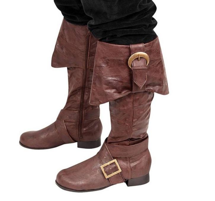 WISH Autumn and Winter Belt Buckle Locomotive Boots Large Size High Boots Low Heel Men and Women