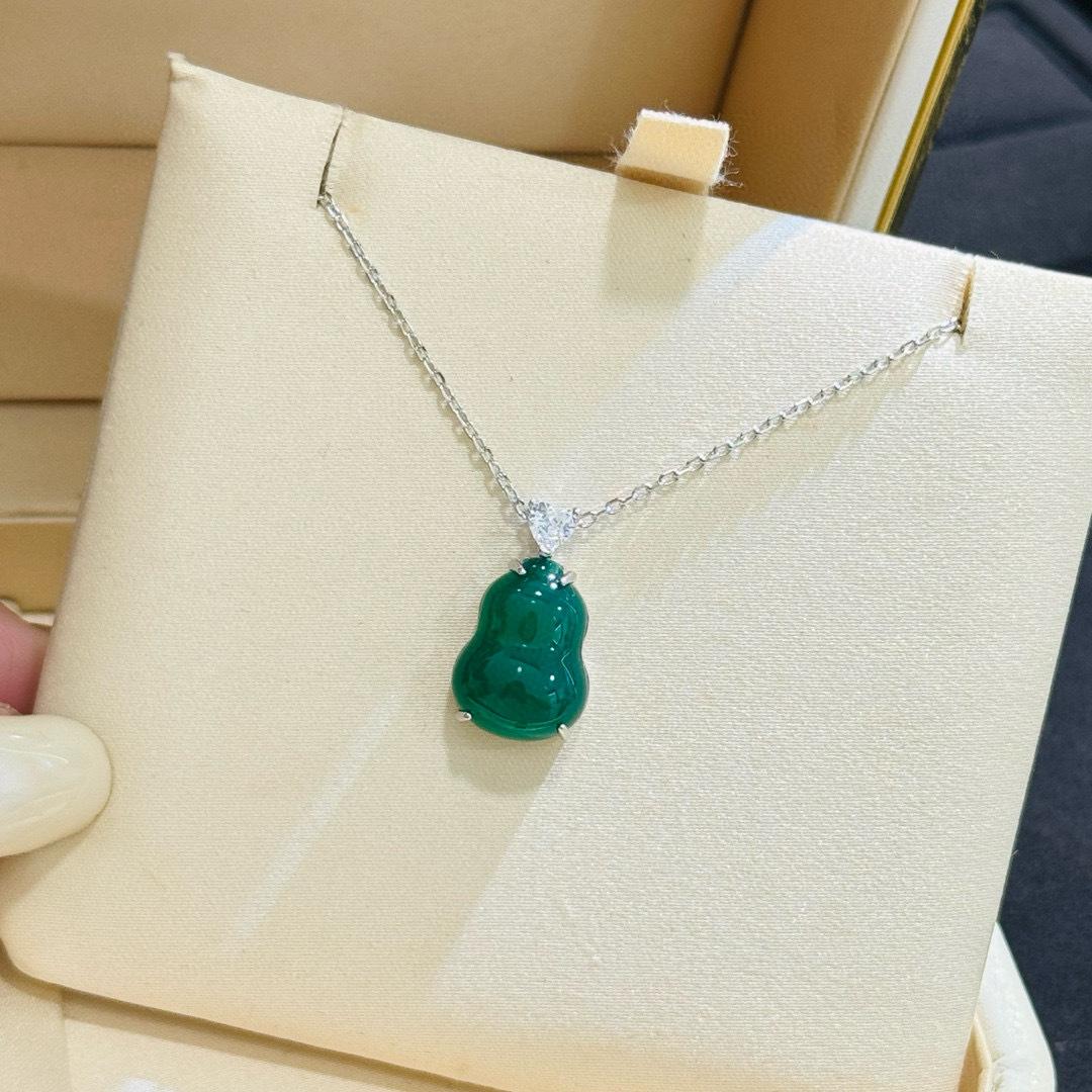 New Vintage 100% Pure 925 Sterling Silver Pendant Emerald Gourd Pave Aaa Zircconia Necklaces For Women Luxury Wedding Jewelry