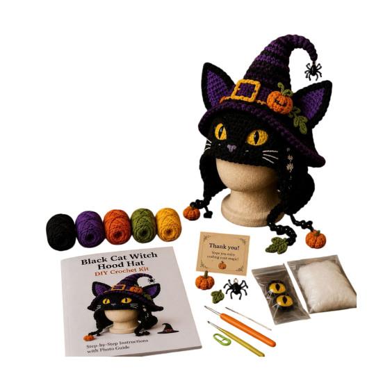 Crochet Starter Kit Fantasy Hood Kit, Cute Animal Hat DIY Dragon Unicorn Creative Gift for Crafters Skull Earflap Craft Adults, Handmade Halloween