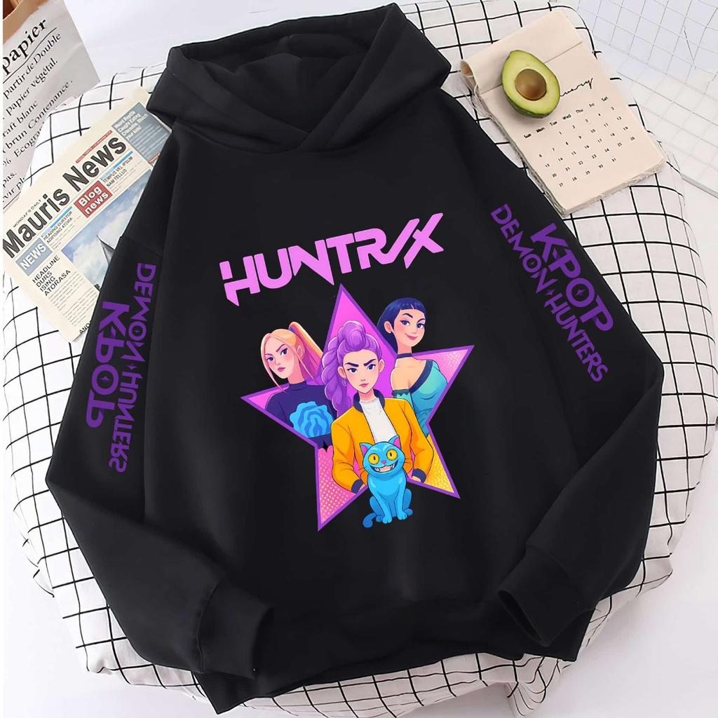 2025 KPop Devil Hunter Cartoon Girl Hooded Sweatshirt Warm Children's Korean Wave Fashion Casual Top Casual Girl Clothing
