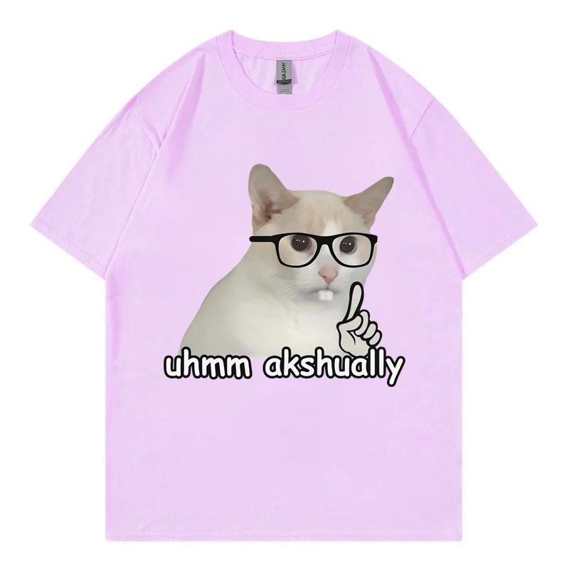 Um Actually Funny Nerd Cat Meme Tshirt High Street Fashion Trend Short Sleeve Tshirts Mens Women Casual Loose Cotton T Shirts