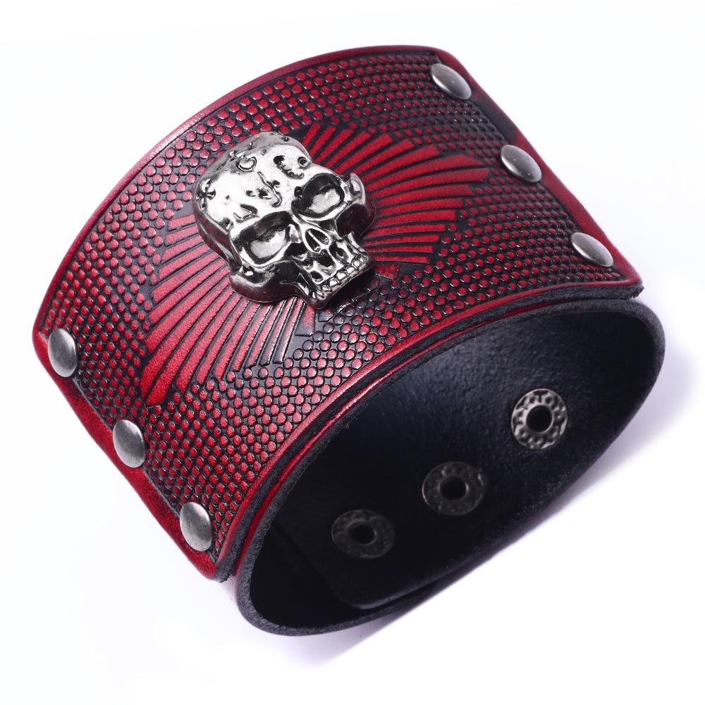 2024 Men's Cowhide Skull Bracelet: European & American Style, Wide Leather Design
