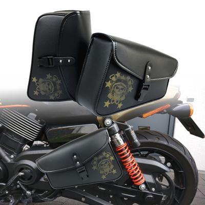 Black Skull Motorcycle Saddlebags Side Tool Bag PU Leather Luggage Saddle Bag Pouch