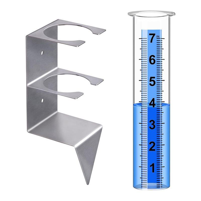 A84X-Rain Gauge With Stainless Steel Mounting Rack Holder, For Outdoor, Rain Gauge For Yard Garden Fence Lawn Patio Farm