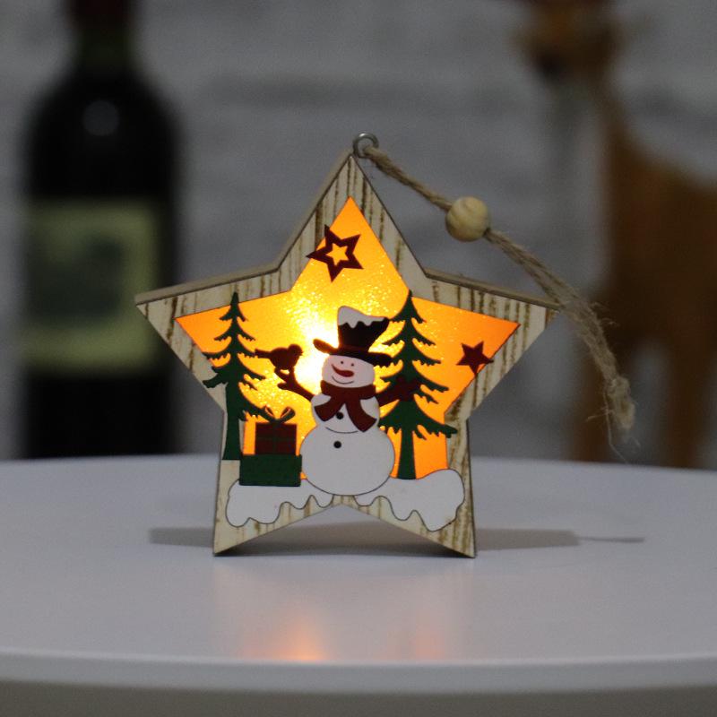 Wooden Luminous Christmas Ornaments: Star, Santa, Snowman, Deer Scene Pendants