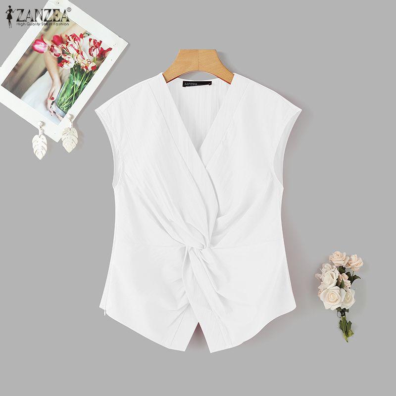 ZANZEA Women V-Neck Solid Color Casual Sleeveless Blouse