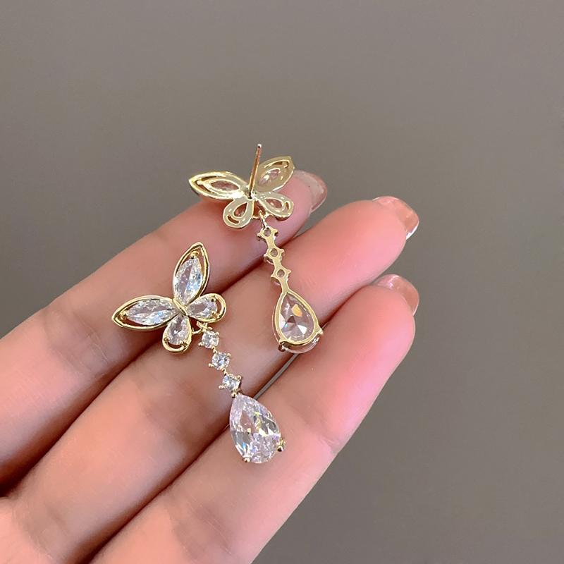 Korean Luxury Crystal Flower Butterfly Earrings For Women Sweet Zircon Drop Earrings Girls Party Jewelry Bijoux Gifts