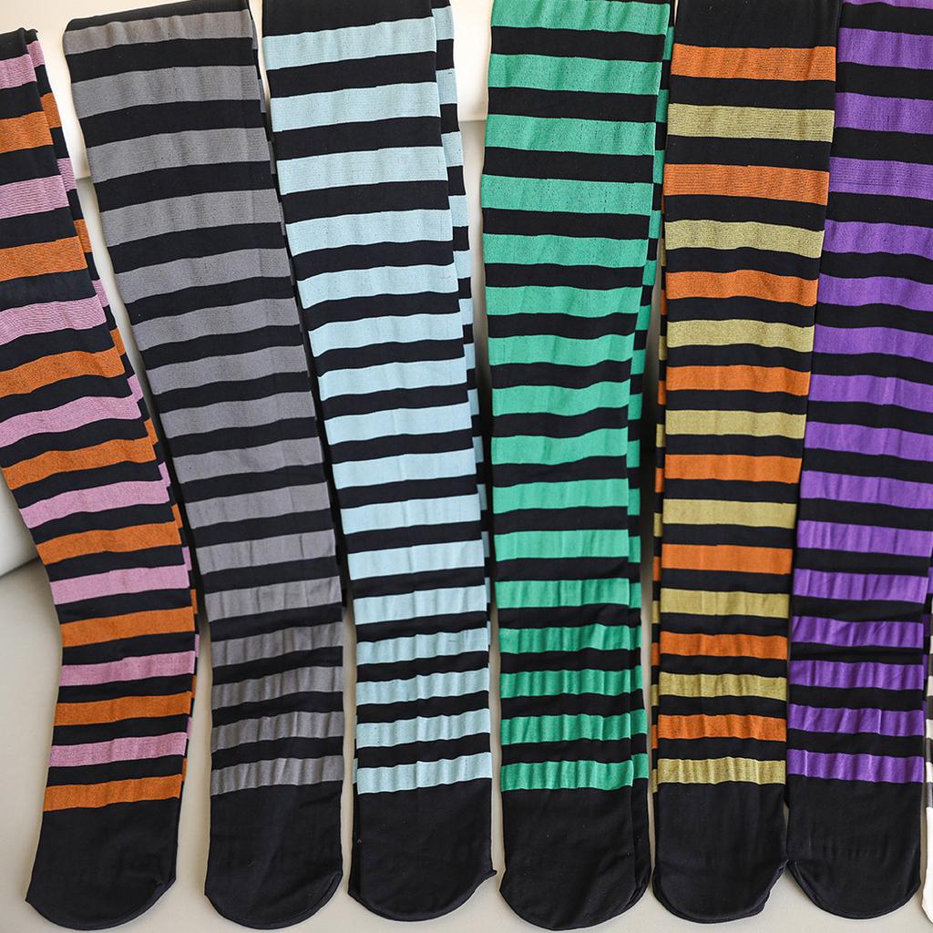 Damen 50D Nylon Blickdichte Strumpfhose mit breiten Streifen, für Erwachsene, Halloween, Horizontale bunte Streifen, Strumpfhose für Cosplay und tägliches Tragen