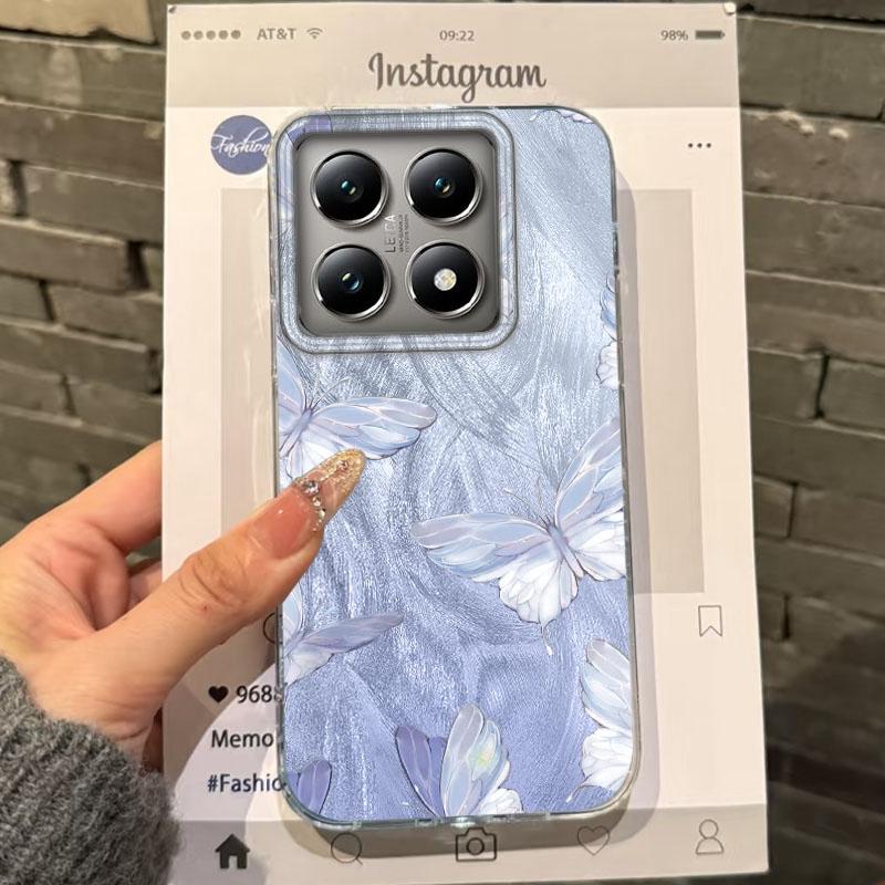 Luxury Butterfly Girls Women Feather Texture Phone Case For Xiaomi 14T 13T Pro 14Tpro 11 Lite 5G NE Shockproof Fundas Cover