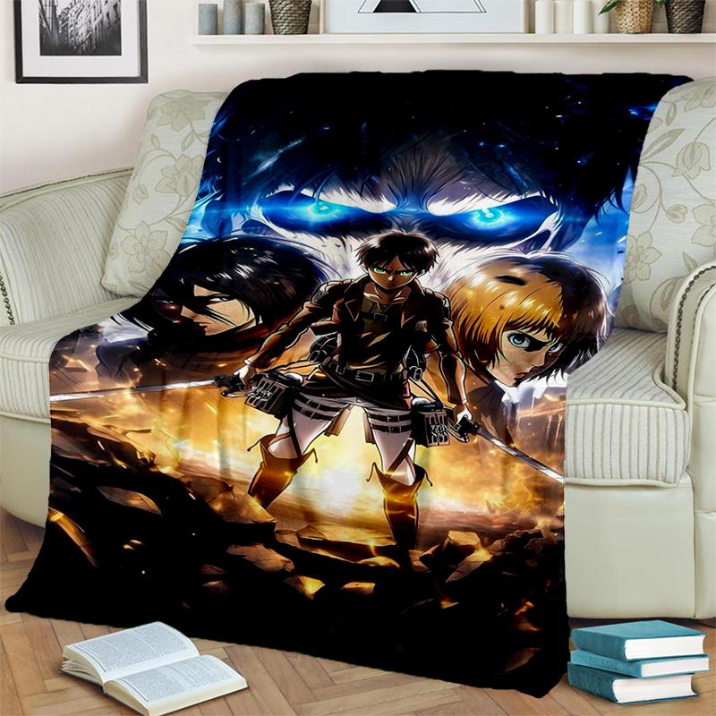 3D Cartoon Attack on Titan Eren Mikasa Anime Blanket,Soft Throw Blanket for Home Bedroom Bed Sofa Travel Picnic Cover Kids Gift