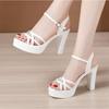 Size 32-43 Silver Gold Woman Wedding Shoes Women Platform Summer 2025 Block High Heel Sandals for Office Model Party