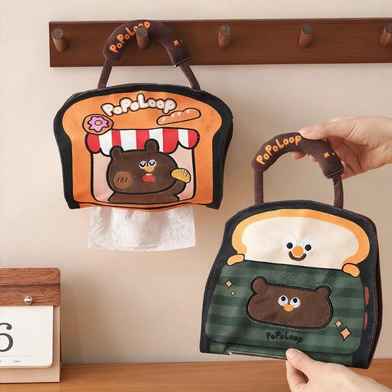 Space Saving Wall Mount Tissue Holder Cartoon Pattern Oxfords Cloth Construction for Multiple Location Access