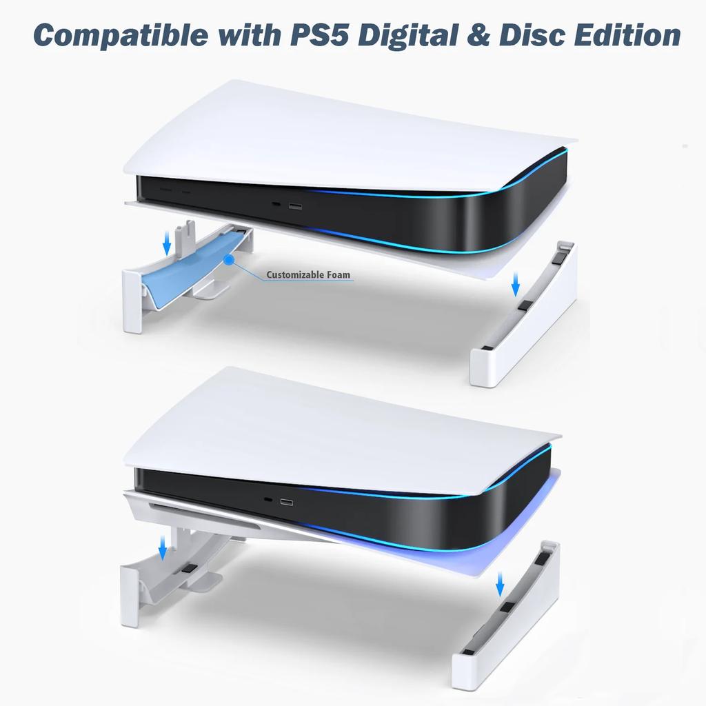 Horizontal Stand For PS5 Console, Anti-Slip Base with EVA Foam, Secure Fit With Screw, White ABS Bracket