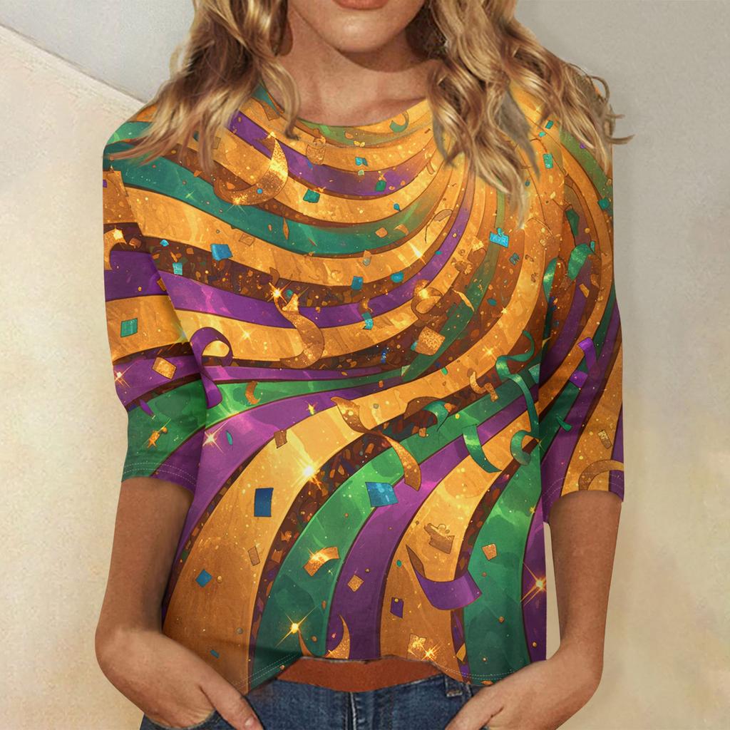 Ladies' Carnival Printed Fashionable Casual Seven Sleeve Round Neck Top