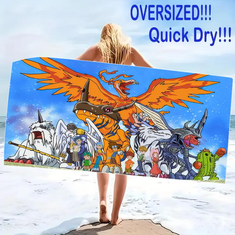 Digmon Print Beach Towel, Large Soft Quick Dry Towel for Beach Camping Swimming