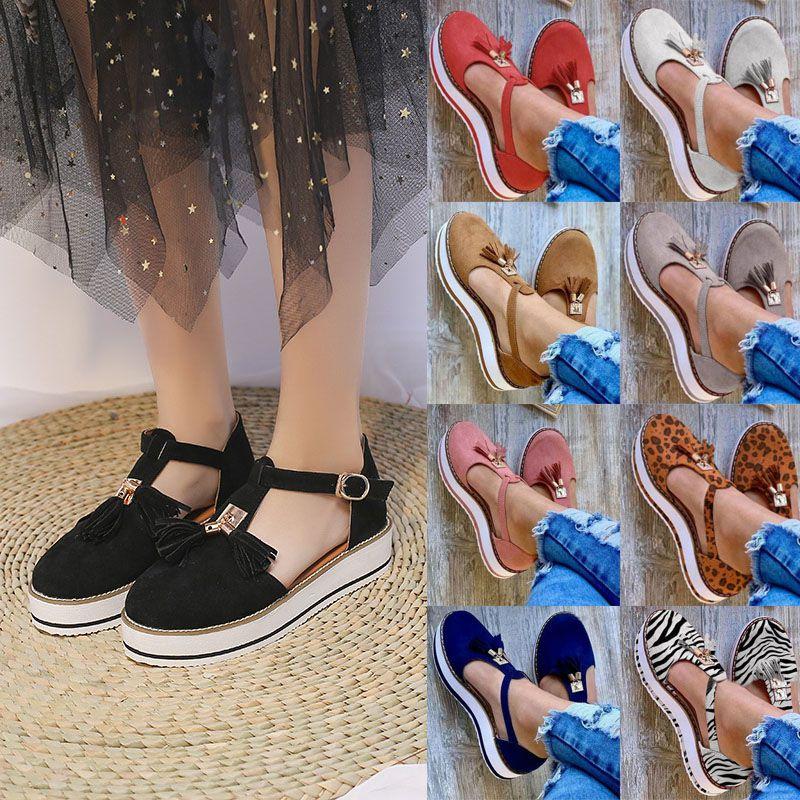 Elegant Women Tassel Round Toe Shoes Casual Flats With T-strap Gladiator Design
