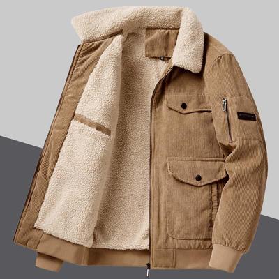 Veste en velours côtelé et laine d'agneau pour homme Hiver 2025 - Manteau chaud à revers Workwear pour personnes d'âge moyen