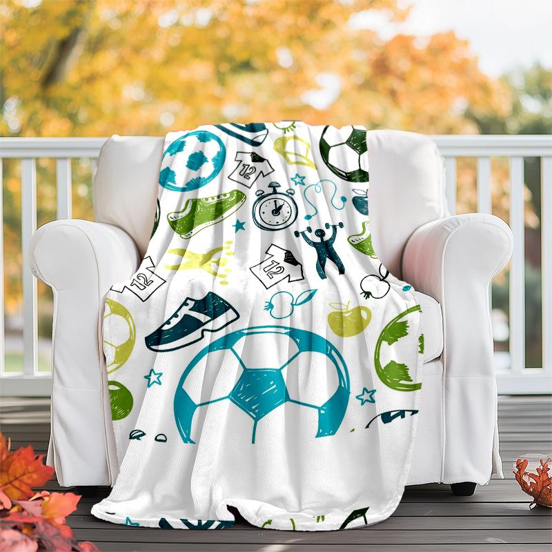 Soccer Theme Printed Blanket - Perfect for Couch, Bed, Travel & Outdoor Use | Machine Washable, Cozy & Durable.