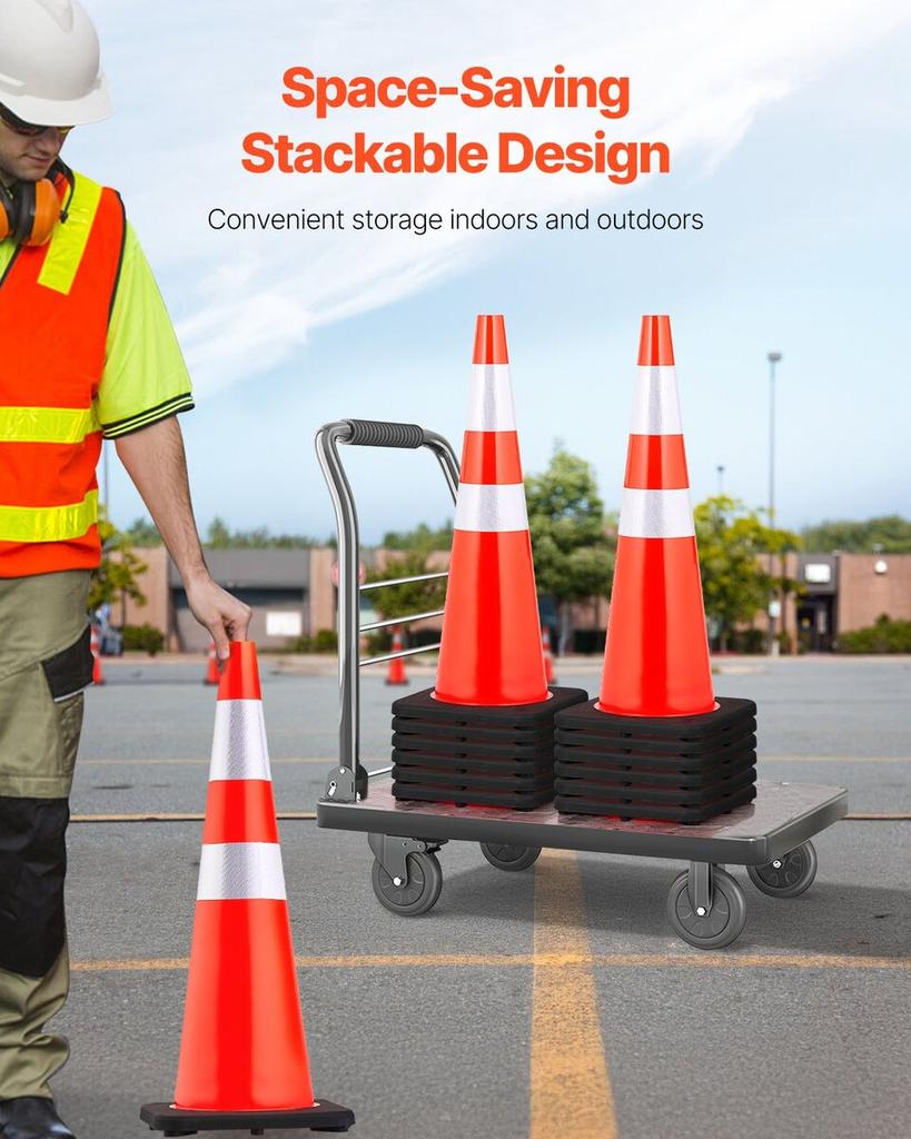 6Pack 36\" Traffic Cones, Safety Road Parking Cone with Black Weighted Base, PVC Orange Traffic Safety Cones, Hazard Cones Reflective Collars for