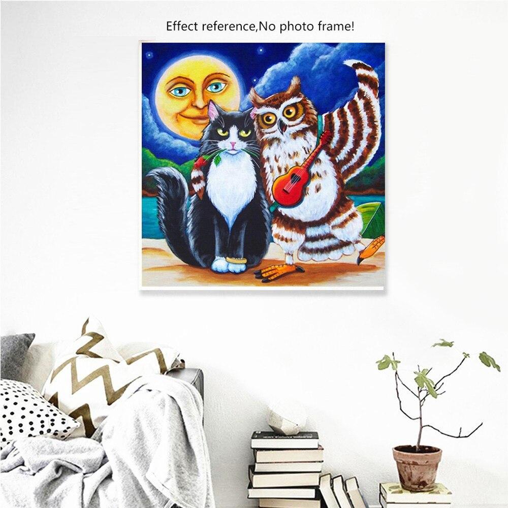 Diamond Painting Cat Full Square Round Handicraft Diamond Embroidery Animal Mosaic Owl Rhinestone Kit Moon Decor For Home
