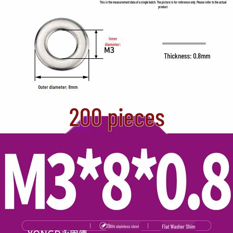 304 Stainless Steel Thickened Flat Washer / Ultra-thin Metal Gasket, Sizes M1.6-M10