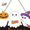 Black Orange Party Props Halloween Ghost Door Sign Cute Ghosts Wooden Hanging Wreath Rustic Happy Witch Broom Bat Sign Welcome for Home Wall