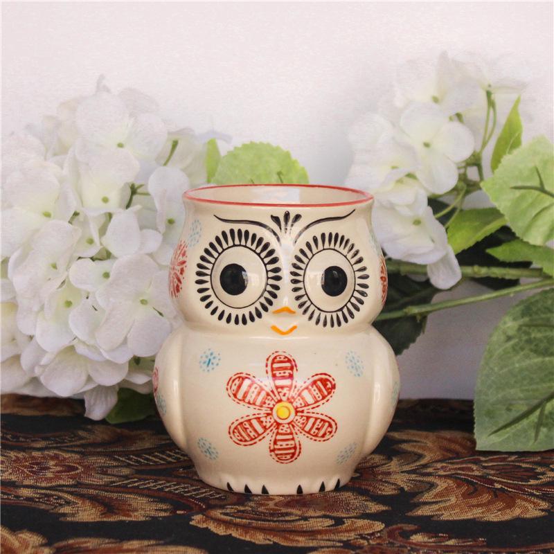 Hand-Painted Pastoral Owl Mug with Handle 