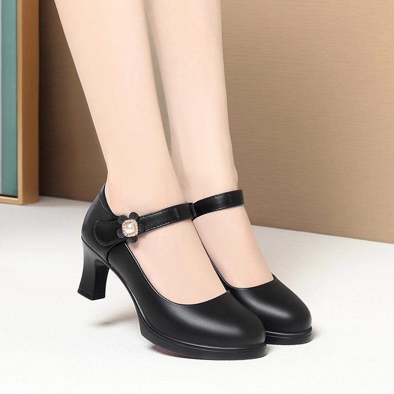 One-word buckle high-heeled waterproof stage catwalk with cheongsam shoes temperament single shoes, leather shoes