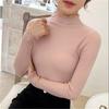 Frühling Herbst Slim Fit Gestrickte Pullover Frauen Lange Ärmeln Geraffte Stricken Tops Halb Hohen Kragen Stricken Pullover