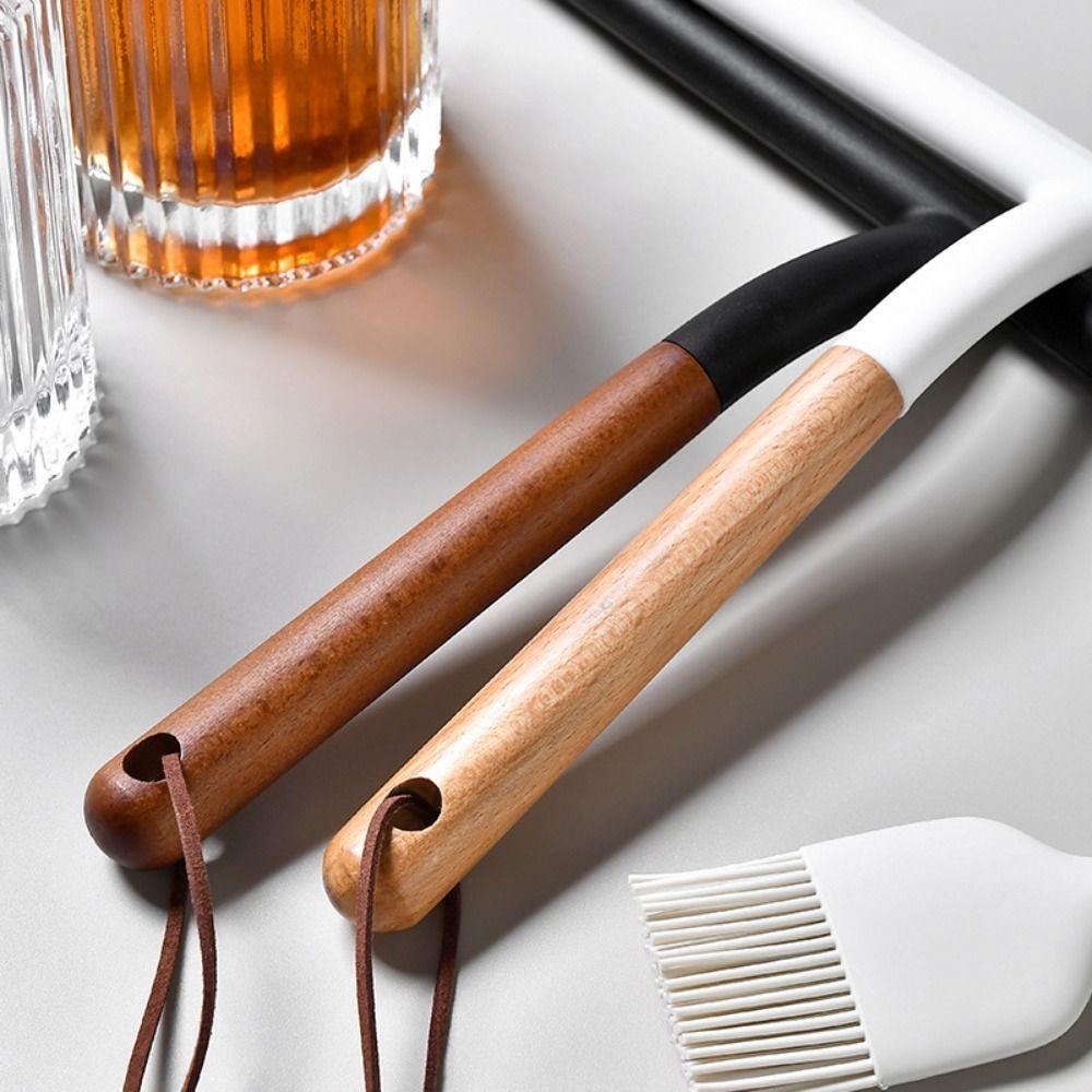 Non-Scratch Kitchen Water Wiper Wooden Handle Soft Silicone Window Mirror Squeegee with Lanyard Widen Glass Cleaning Tool