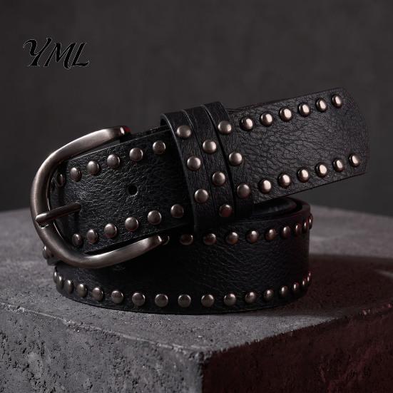 Slimming Waist Cincher Belt 110cm Punk Star Rivet for Women, Faux Leather Studded Fashion Casual Decoration with Metal Buckle, Edgy Music Festival