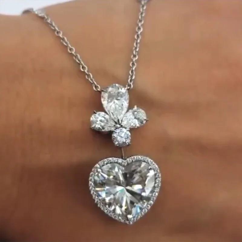 

Bling Cubic Zirconia Pendant Necklace Women for Wedding Fashion Heart Luxury Love Jewelry Drop Shipping 45cm