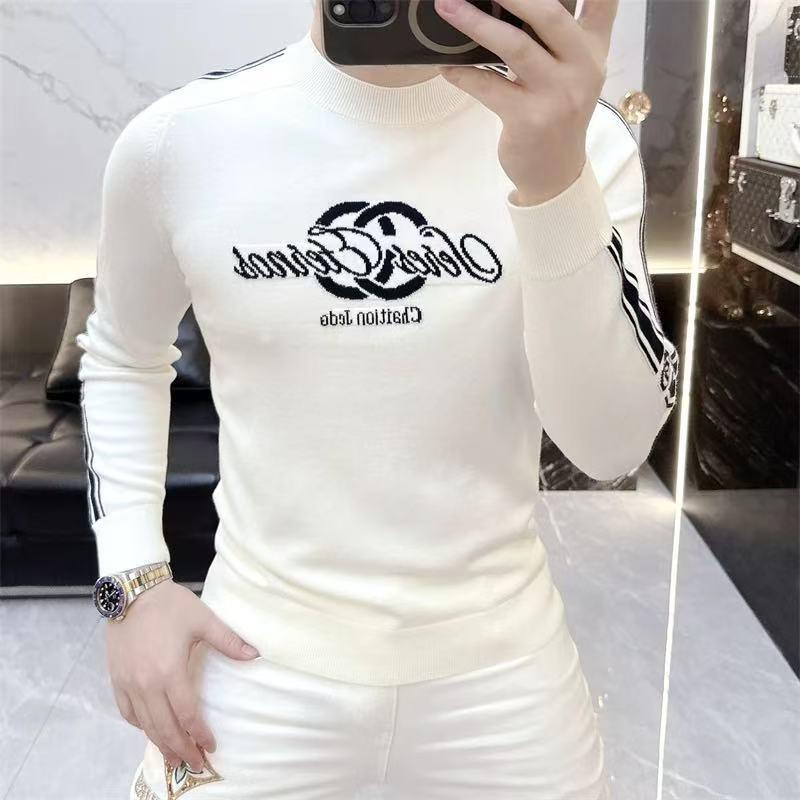 2025 Winter Trendy Men s Round Neck Jacquard Sweater - Casual Korean Style Base Layer XXXL