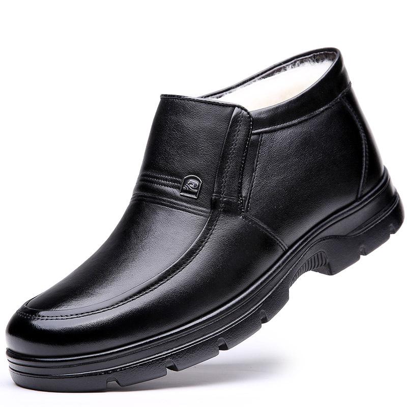 Cotton Shoes Men's Winter Warm Piled Thickened Leather Wool Cotton Shoes Men's Middle-aged and Elderly Father Father Shoes
