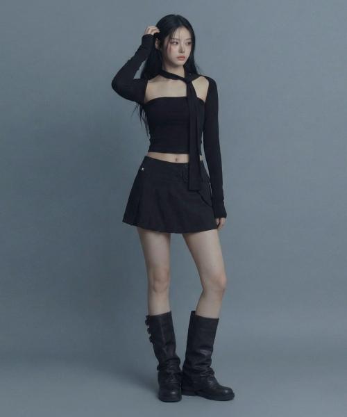Ineodeijeu Pleated Pocket Cargo Mini Skirt (Black)