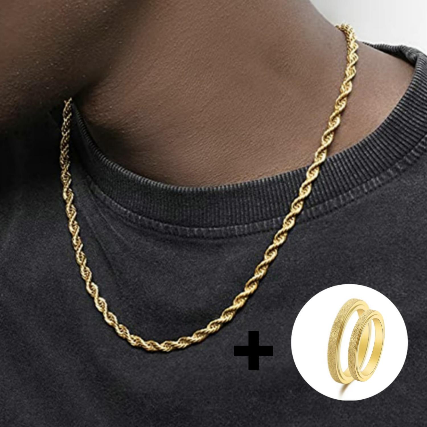 

Men s Necklace, Women s Chain Necklace + Ring, 24-inch Stainless Steel Necklace, Unisex Style, Ring Can Be Worn on Hand or Decor 60cm