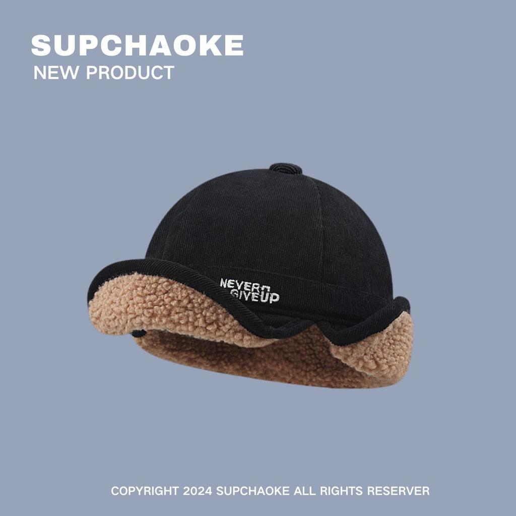 Lamb wool thickened warm duck tongue ear protection hat men and women autumn and winter thickened cycling flight