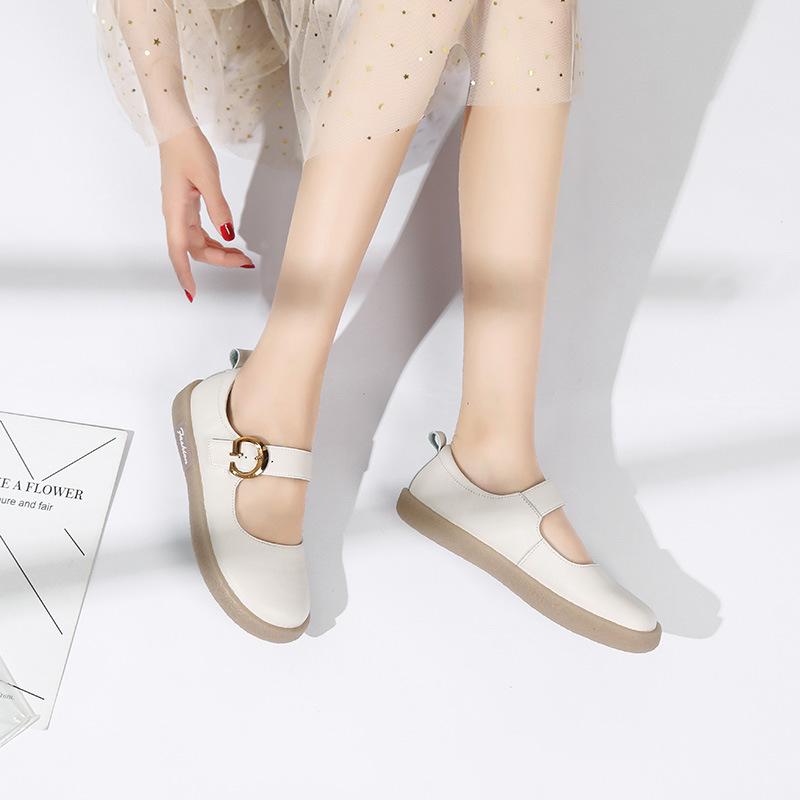 [] 2025 spring and summer Mori women's retro one-word buckle with soft sole soft leather literary and shallow mouth flat-soled single shoes