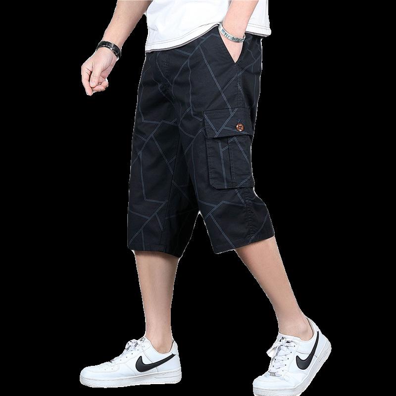 Men's Summer Striped Over-the-Knee Cargo Shorts with Multi-Pockets