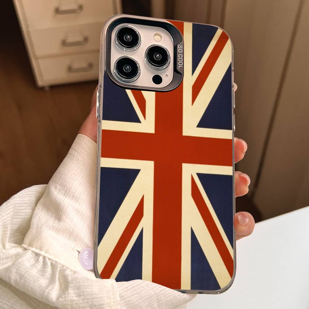 USA & UK Flaggen Hülle für iPhone 17Air 16 15 14 13 12 11 Pro Max X XS XR Plus Bunte Silberne Handyhülle