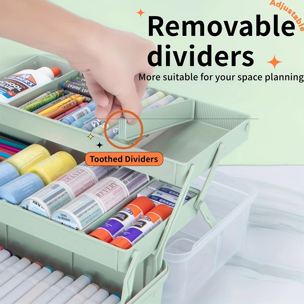 3-stufige verstellbare faltbare Bastel-Organizer-Box - Robuste Kunststoffaufbewahrung mit transparentem Deckel für Kunstbedarf, Werkzeuge, Medikamente, Nähen & Malen