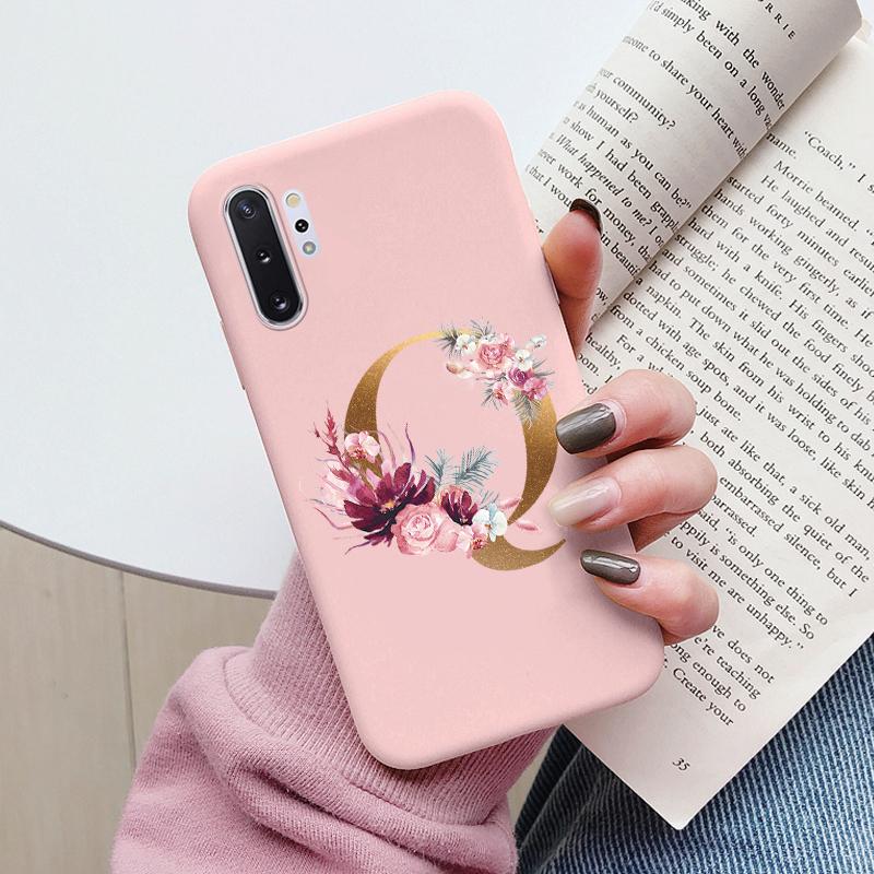 For Samsung Galaxy Note 10 Note10 Plus Case Flower Gold Letter A Z Shockproof Soft Silicone Phone Cover For Samsung Note 10+ Bag