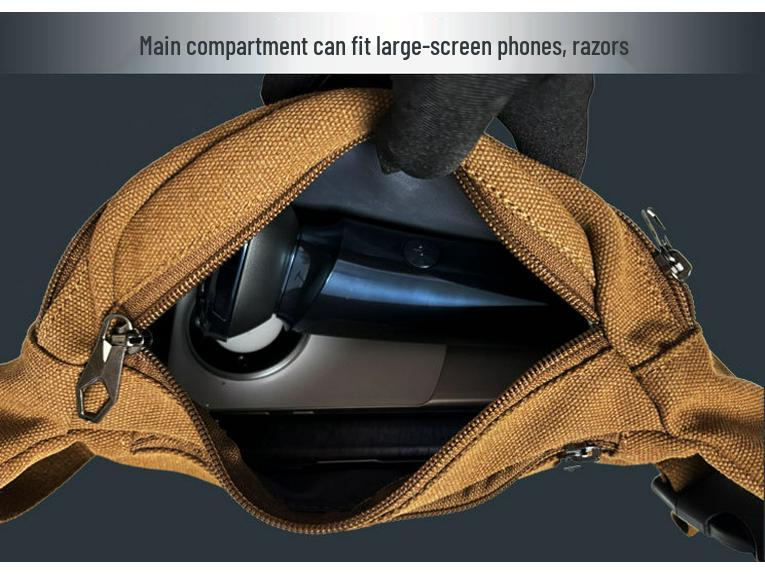 Męska płócienna torba biodrowa do sportów outdoorowych: Jednolity kolor, wielokomorowy, odporny na zużycie, pogrubiony, przenośny portfelik na monety, trzywarstwowa konstrukcja.