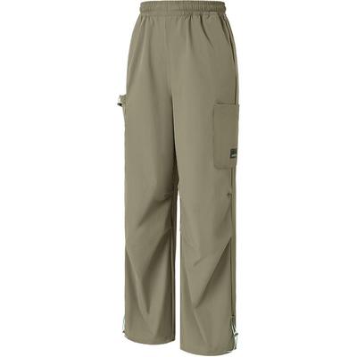 Elastic Waist Pocket Straight Leg Casual Pants Women Bottoms Brown JL8282