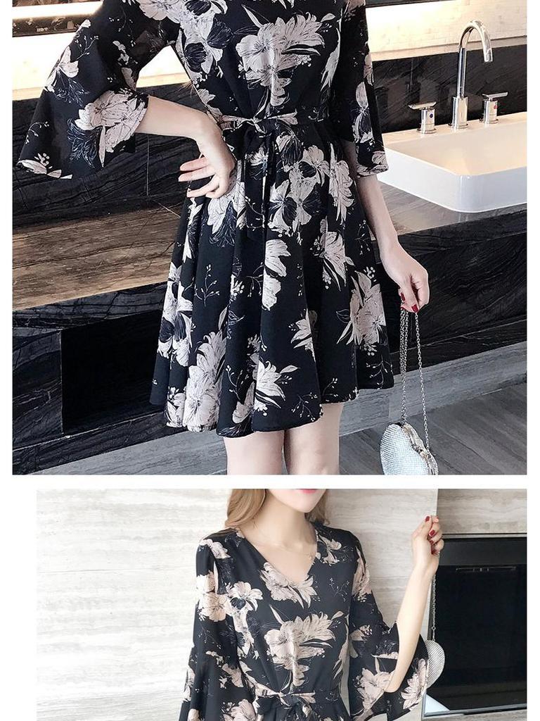 Trendiges Sommer 2019 Blumenmuster Schlankmachendes Koreanischer Stil Kleid für Frauen und Studentinnen