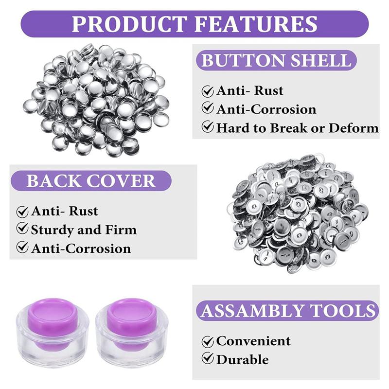 ABWR-300 Sets Cover Buttons Kit With Tools Size Buttons To Cover Self Cover Buttons DIY Fabric Cloth Cover Buttons 0.59 Inch