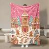 1pc Gingerbread Man Village Flannel Blanket, Ultra Soft Warm And Cozy, All-Season Use, 280GSM Heavy, Multi-Size, Machine Washable, for Bedroom, Sofa, 